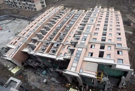 Entire New 13-Story Building Tips Over in Shanghai