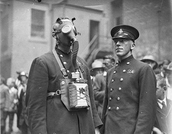 Flickr Photo Download: New gas-masks for the NSW Fire Brigade, Castlereagh Street headquarters, Sydney, 1927   Sam Hood