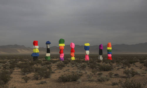 Ugo Rondinoneâ€™s Seven Magic Mountains art installation in Las Vegas.