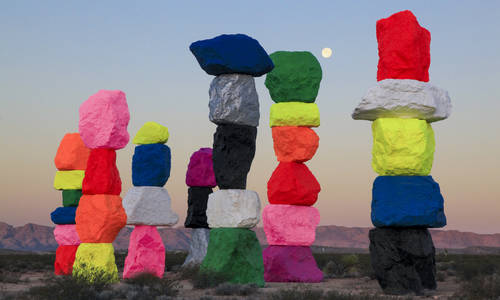 Ugo Rondinoneâ€™s Seven Magic Mountains art installation in Las Vegas.